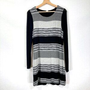 Three Dots Long Sleeve Layered Striped Bodycon Dress Preppy Dark Academia L